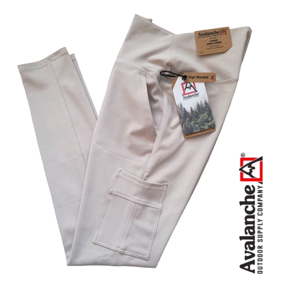 Avalanche Pants - 4 Pocket Cargo High Rise Legging Comfort Stretch & Compression Cream NEW